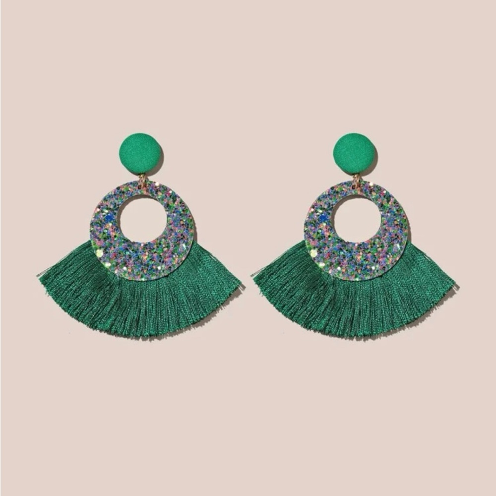 Rhinestone decor tassel drop earrings
